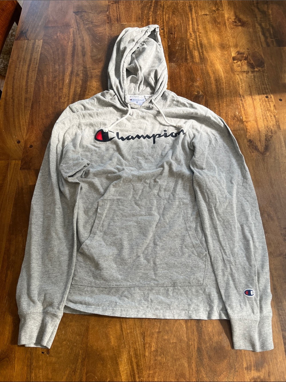 Champion Light Gray Pullover Hoodie with Script Logo